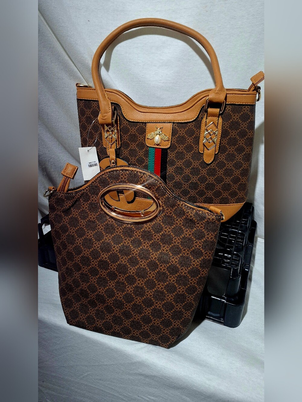Brown Patterned Two-Piece Tote Bag Set - Brown